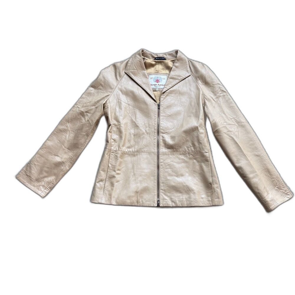 VINTAGE WOMENS BORGO ANTICO MADE IN ITALY TAN LEATHER JACKET STYLISH FASHION 6